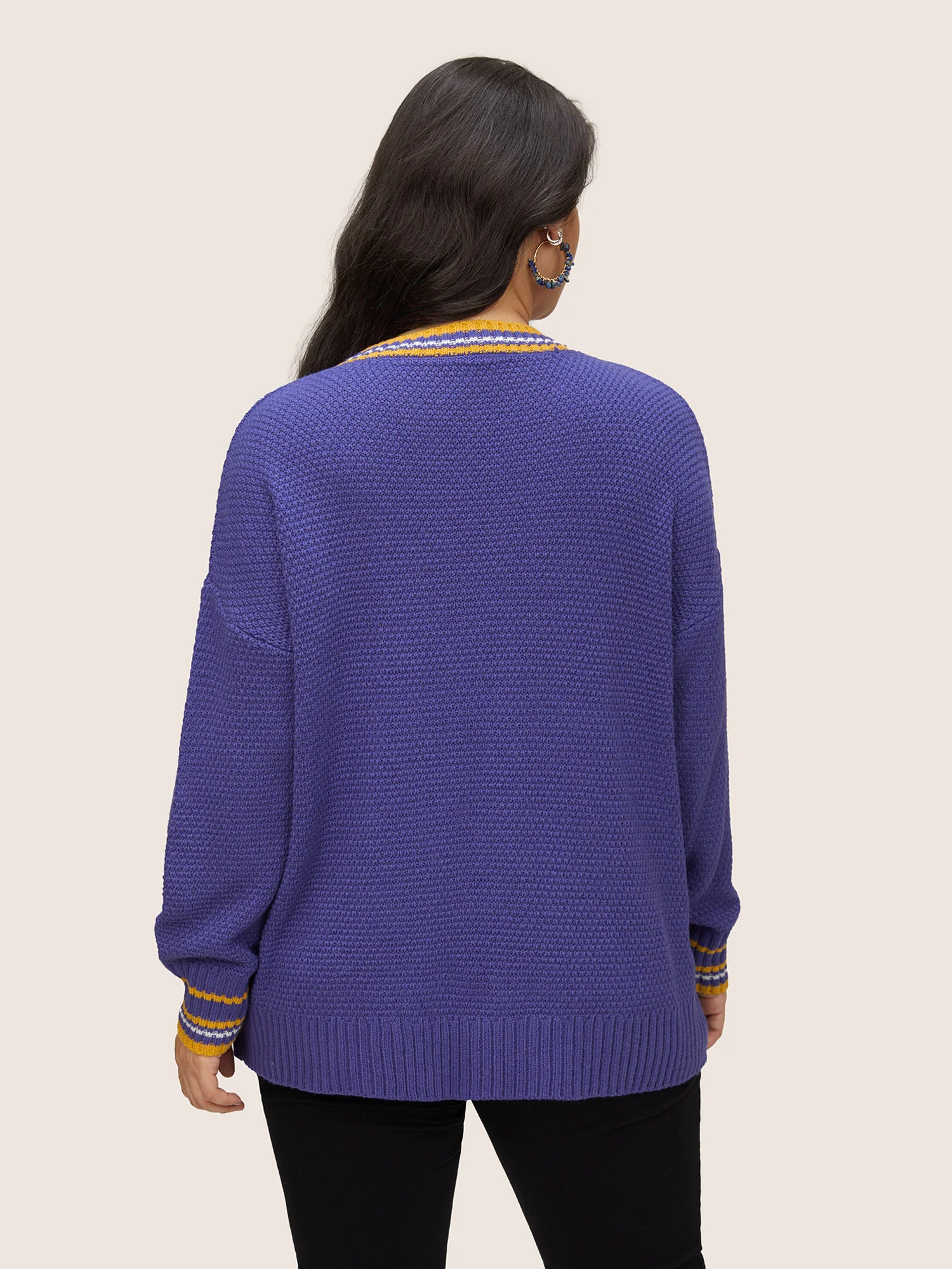Striped Contrast Wrap Knit Pullover - Image 2
