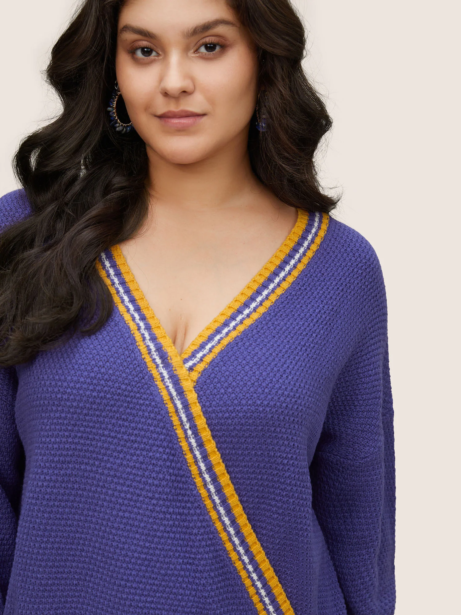 Striped Contrast Wrap Knit Pullover - Image 4