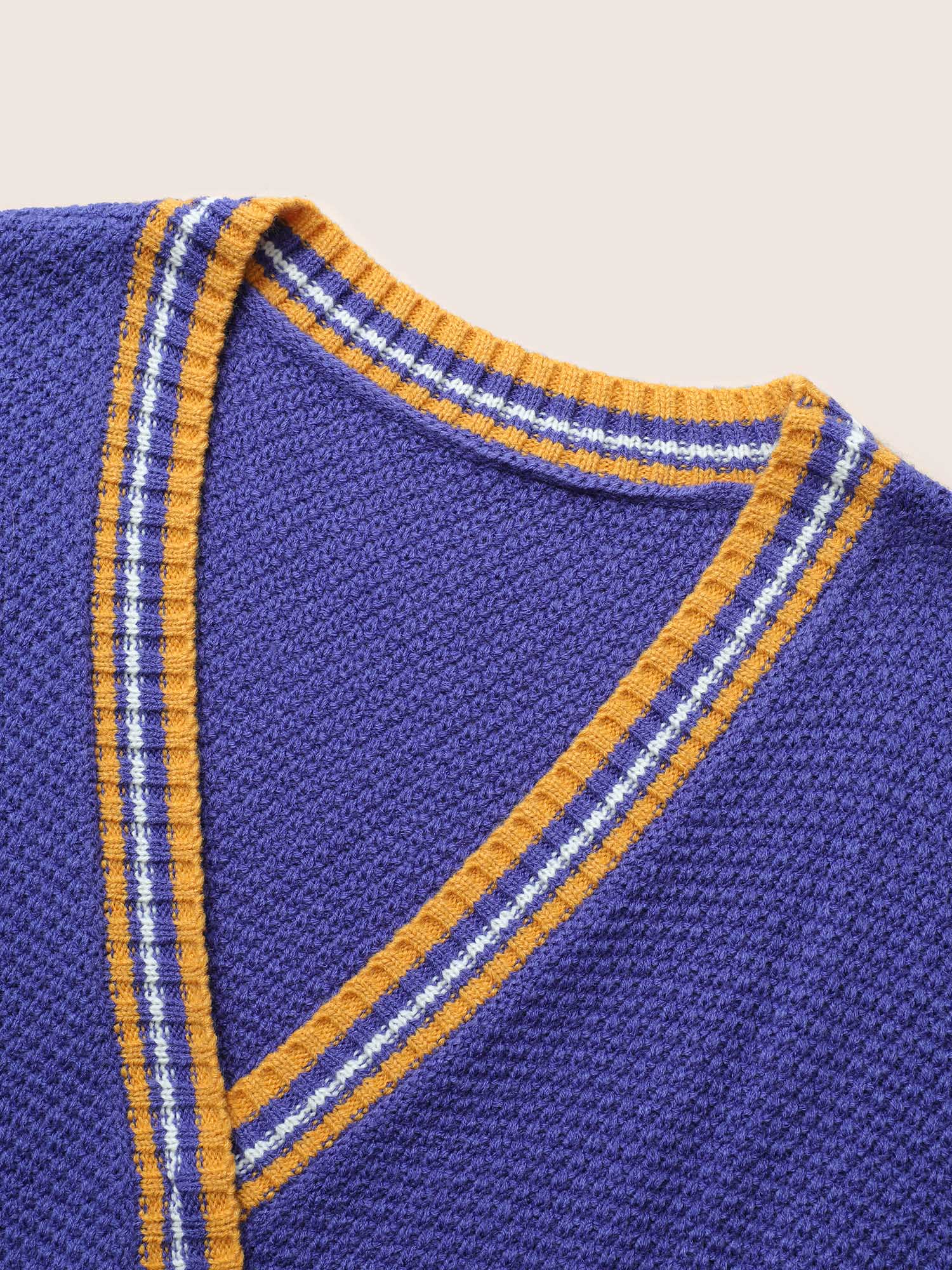 Striped Contrast Wrap Knit Pullover - Image 5