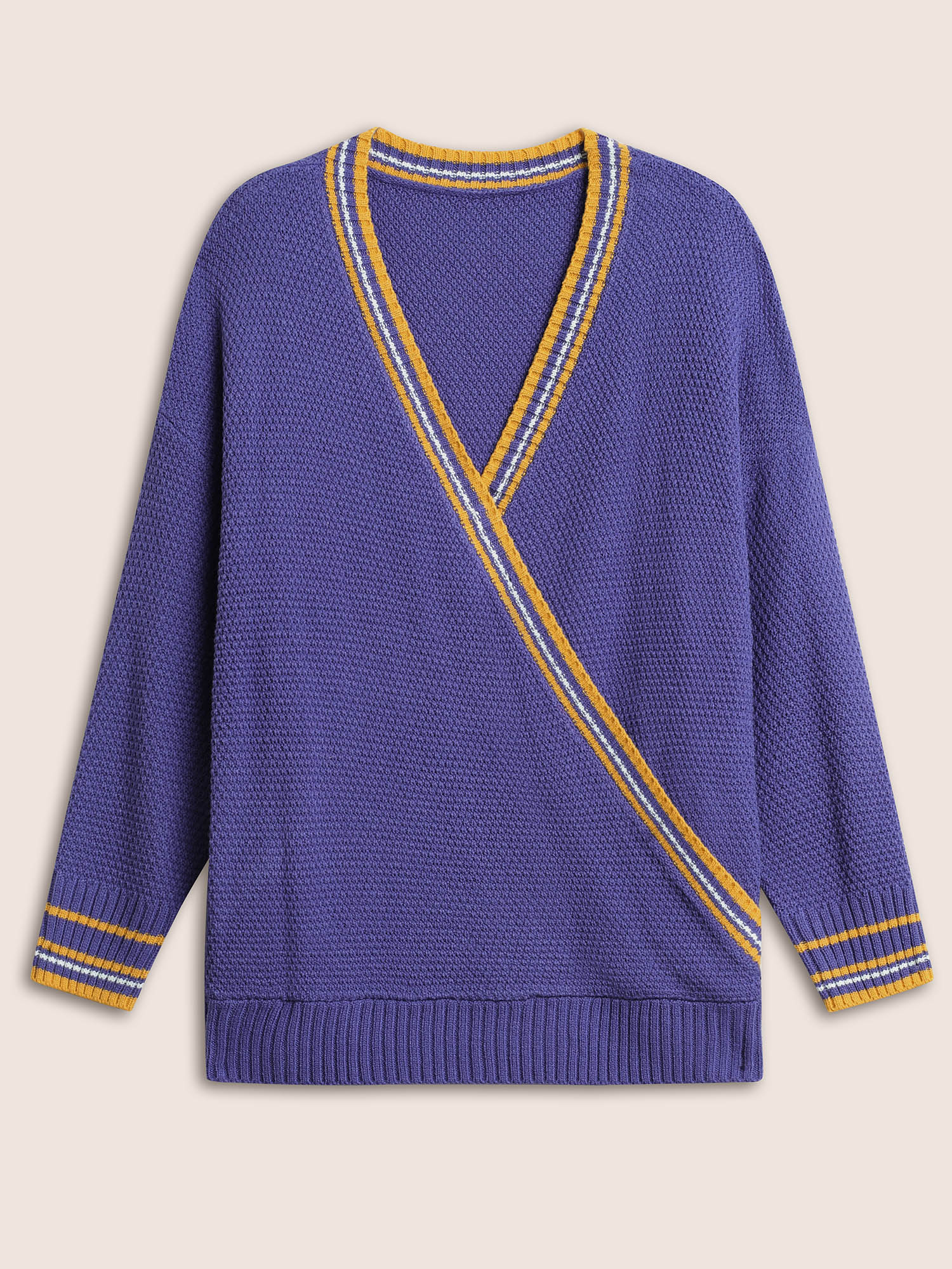 Striped Contrast Wrap Knit Pullover - Image 7