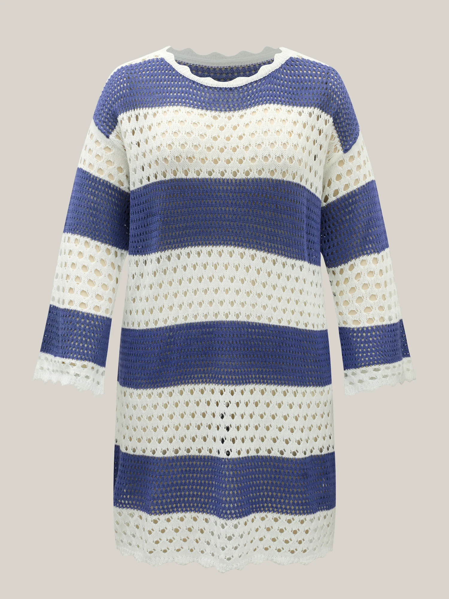 Striped Cut-Out Color Contrast Swim Cover-Up - Image 7