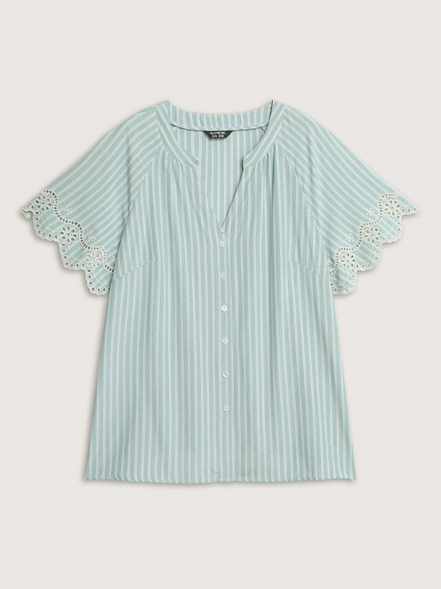 Striped Cut-Out Embroidery Blouse - Image 8