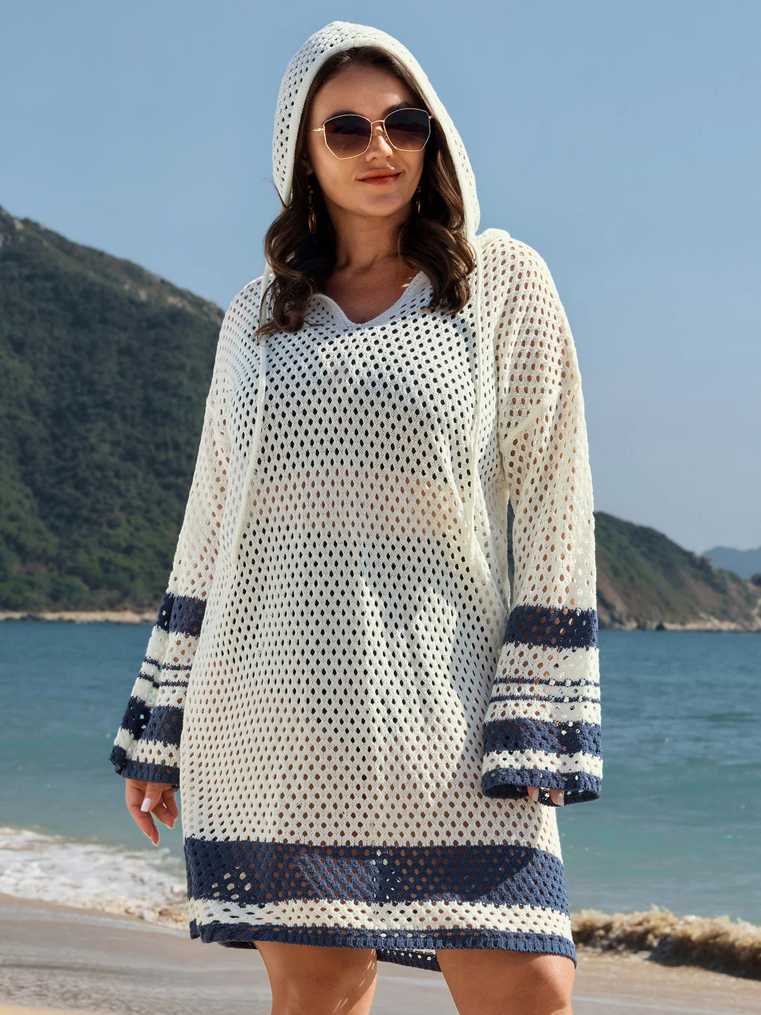 Striped Cut-Out Hooded Swim Cover-Up - Image 4