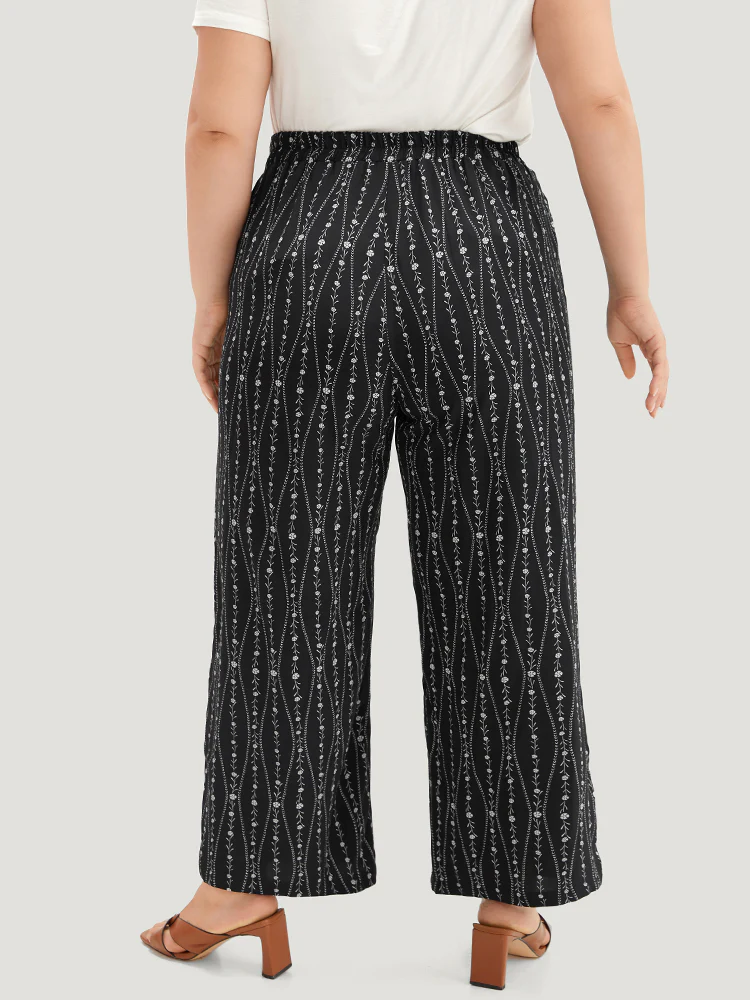 Striped Ditsy Floral Elastic Waist Pants - Image 5