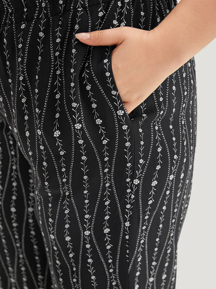 Striped Ditsy Floral Elastic Waist Pants - Image 6