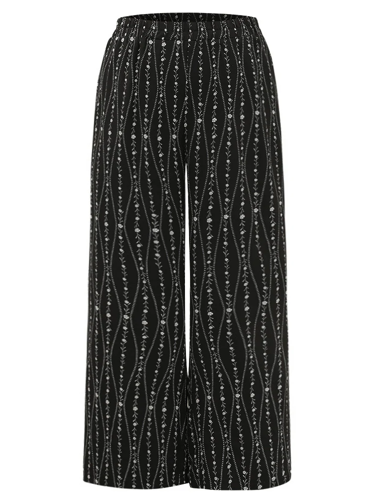 Striped Ditsy Floral Elastic Waist Pants - Image 7