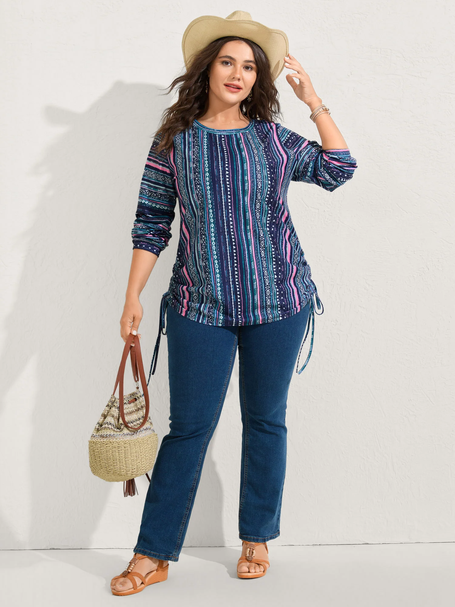 Striped Drawstring Color Contrast Sweatshirt - Image 2