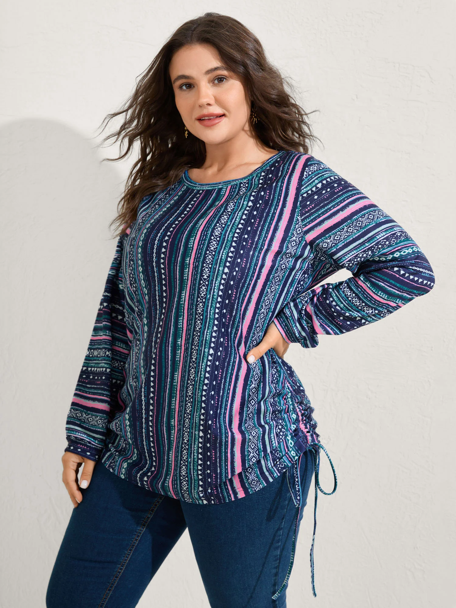 Striped Drawstring Color Contrast Sweatshirt - Image 4