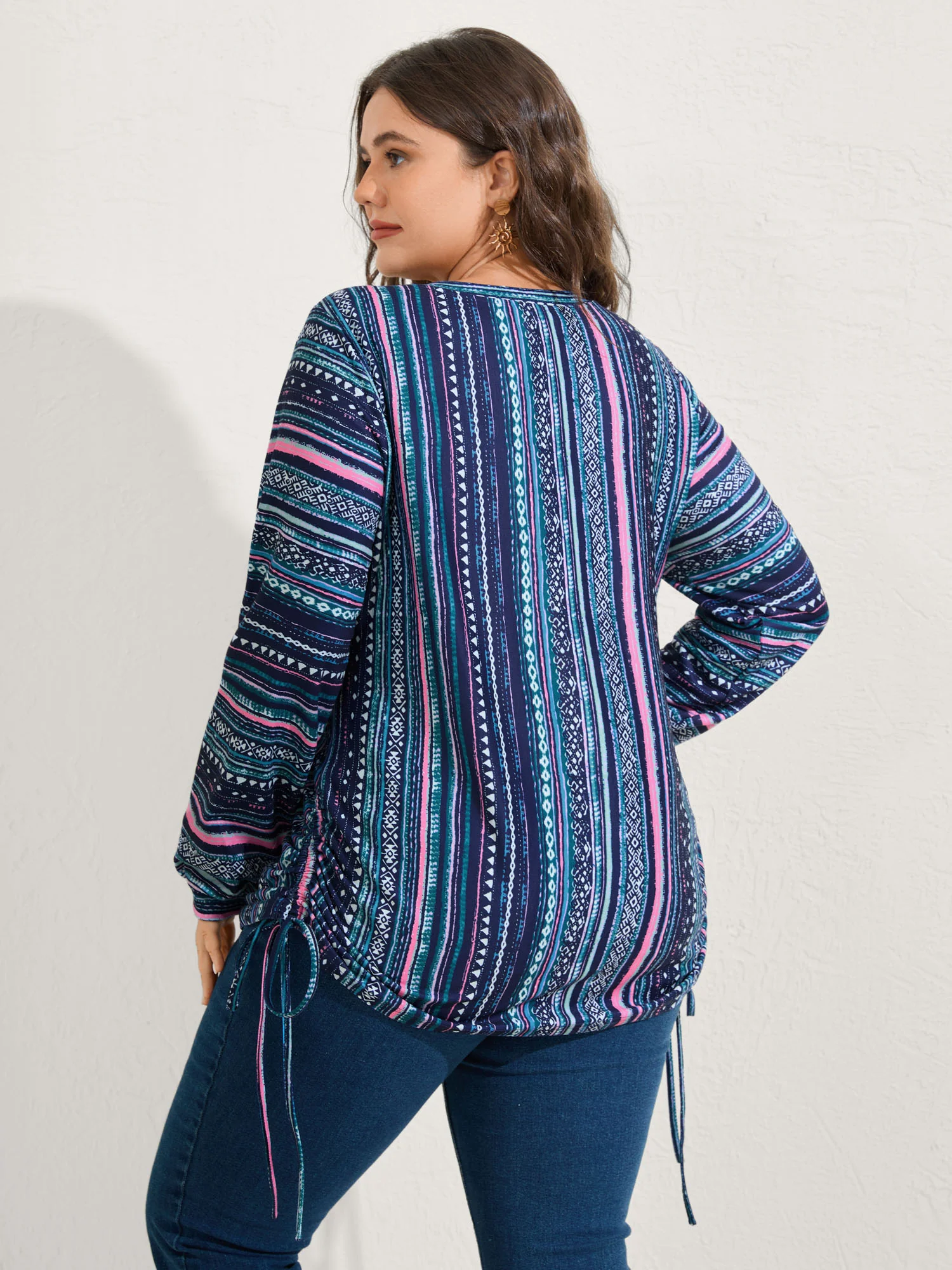 Striped Drawstring Color Contrast Sweatshirt - Image 5