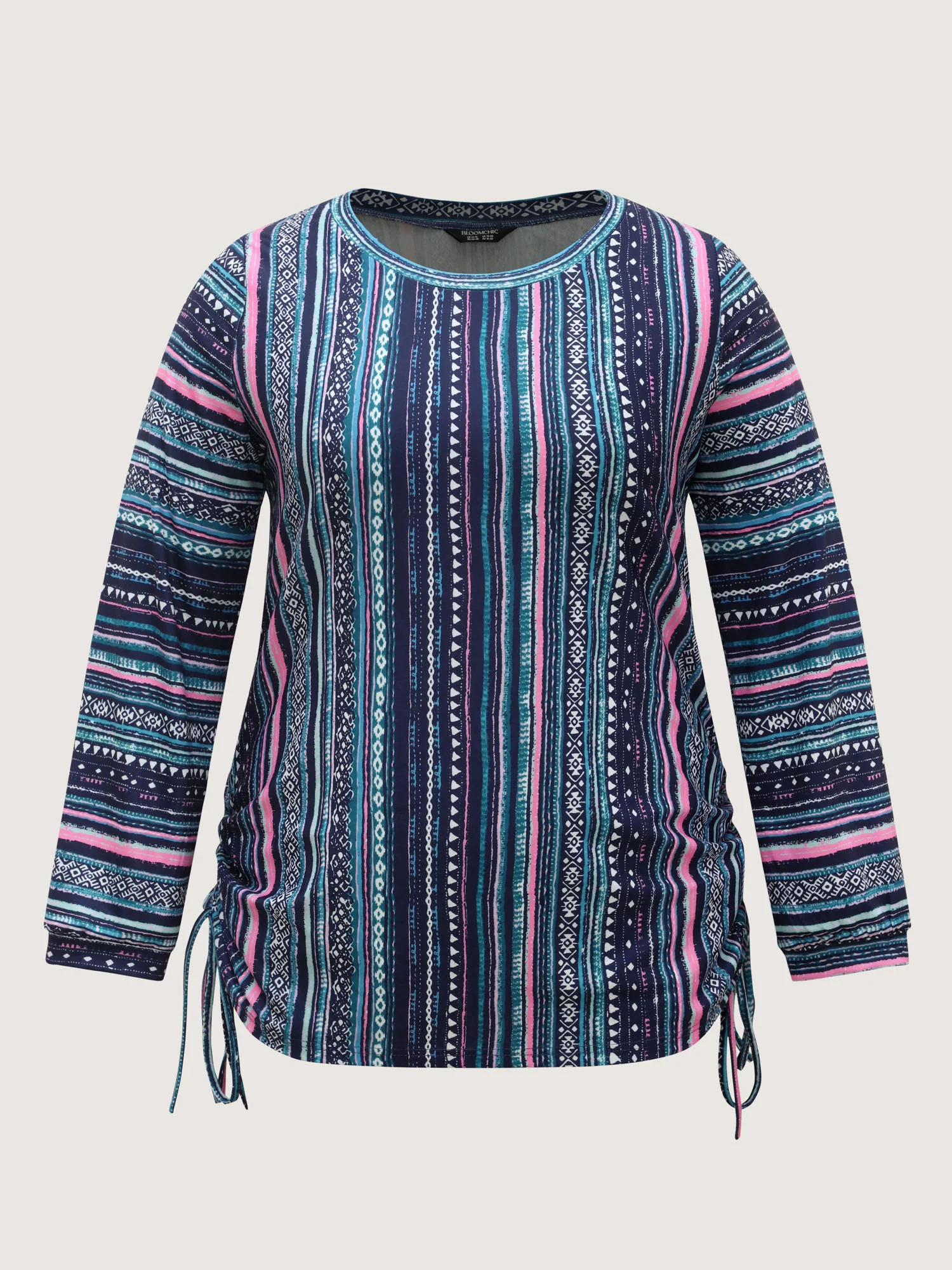 Striped Drawstring Color Contrast Sweatshirt - Image 8