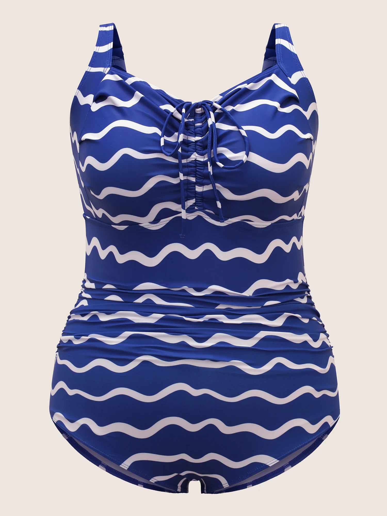 Striped Drawstring Gathered One Piece Swimsuit - Image 7