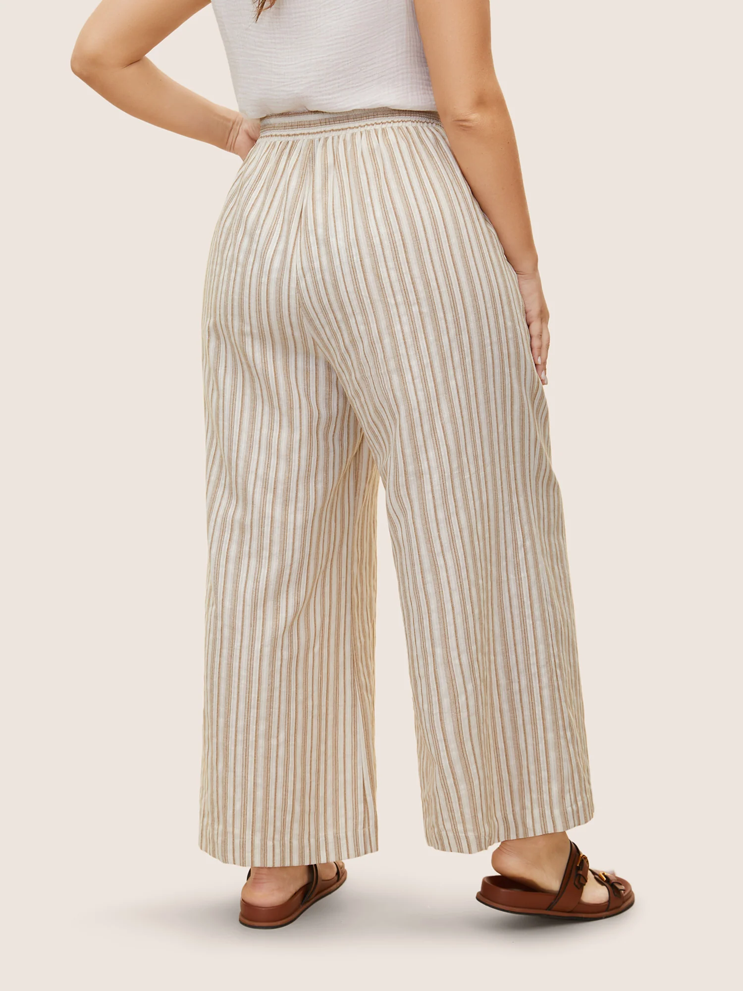 Striped Drawstring Mid Rise Wide Leg Pants - Image 3