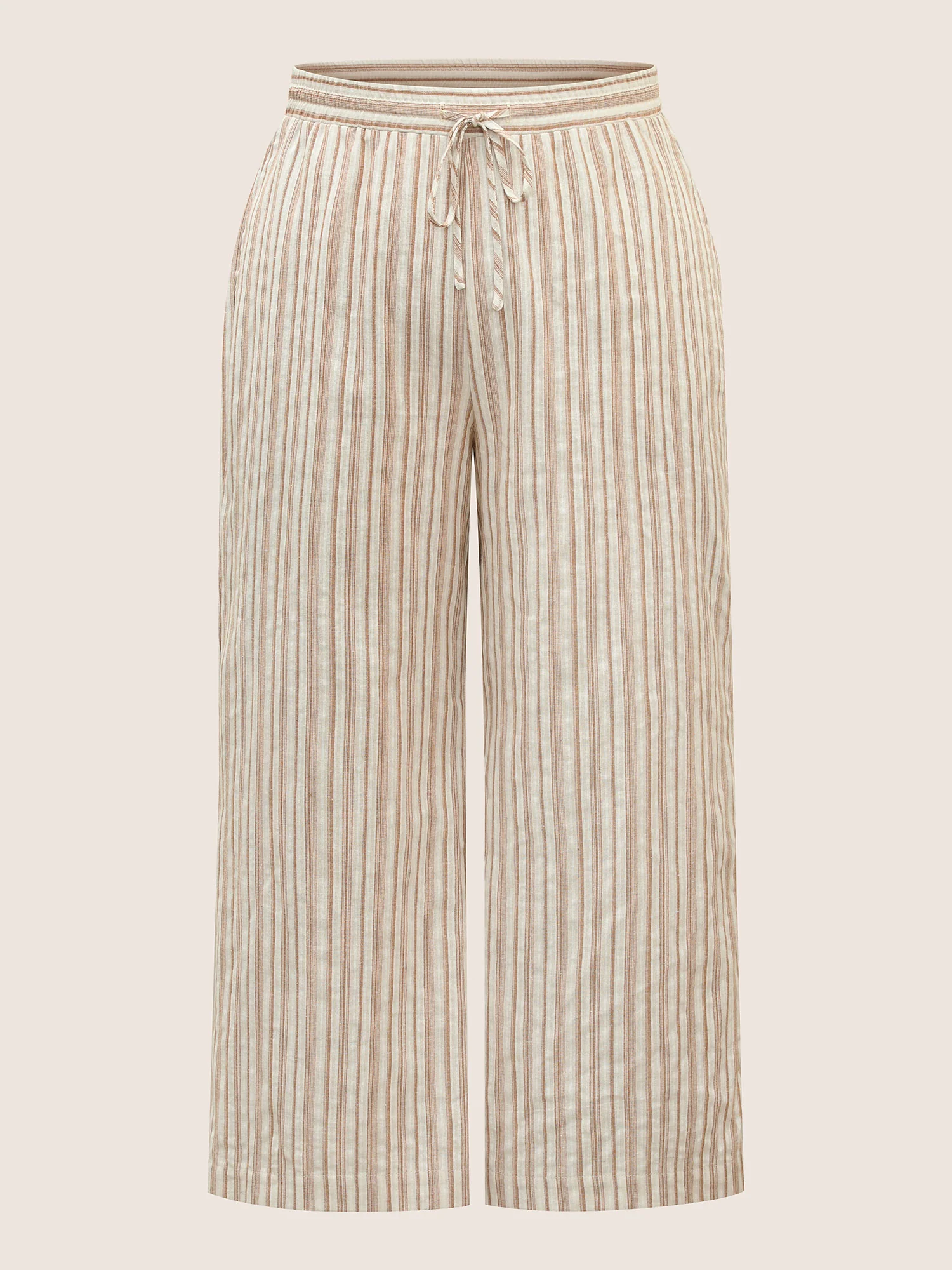 Striped Drawstring Mid Rise Wide Leg Pants - Image 8