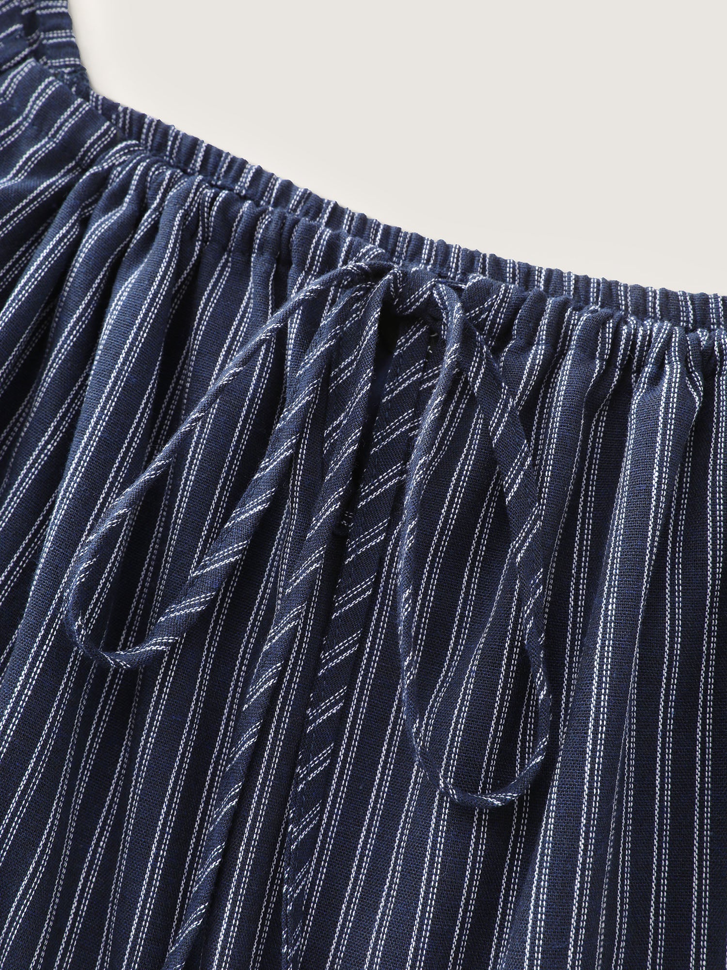 Striped Drawstring Neckline Split Hem Midi Dress - Image 5