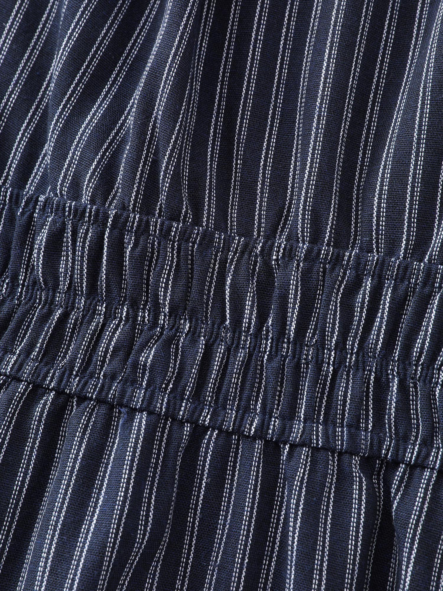 Striped Drawstring Neckline Split Hem Midi Dress - Image 6