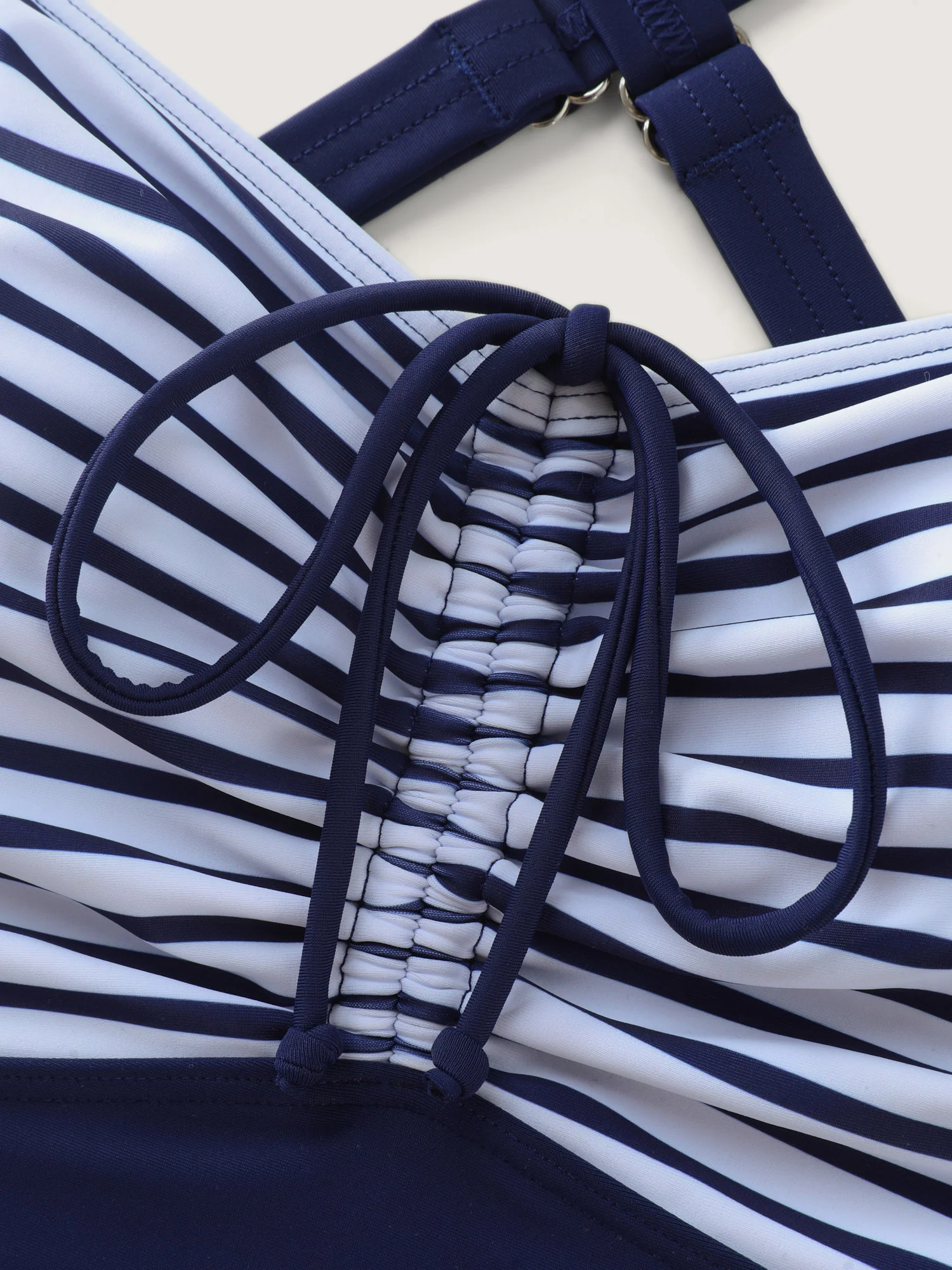 Striped Drawstring Neckline Swim Top - Image 5