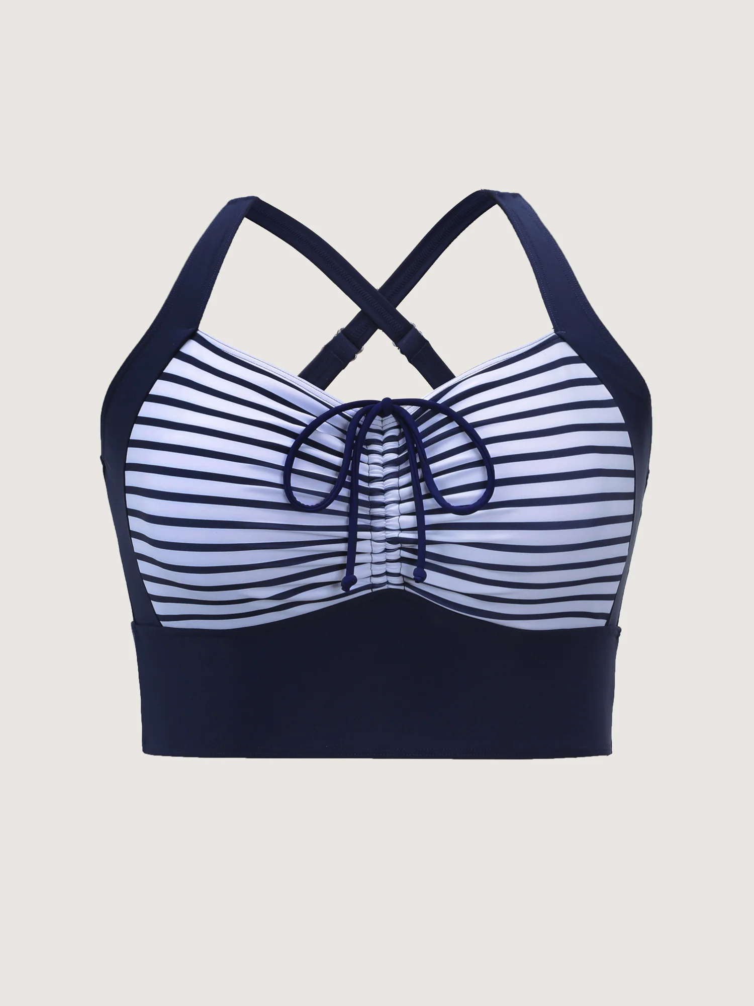 Striped Drawstring Neckline Swim Top - Image 6