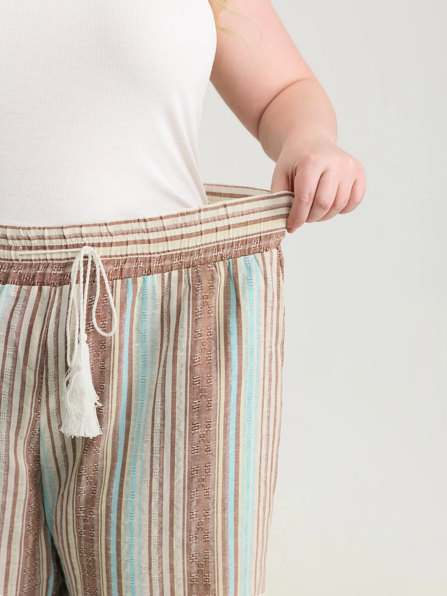 Cotton Striped Drawstring Wide Leg Pants - Image 4