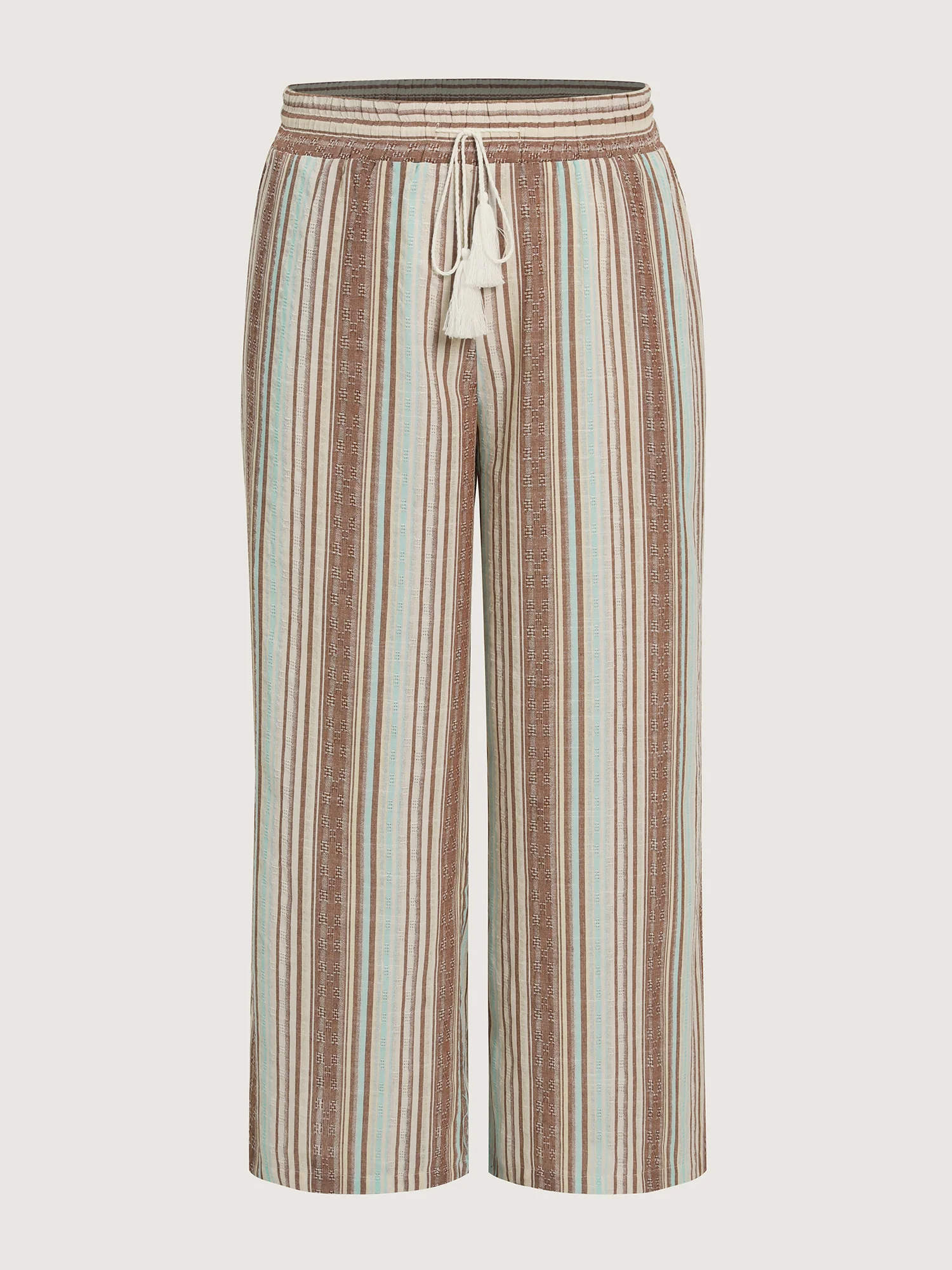Cotton Striped Drawstring Wide Leg Pants - Image 8