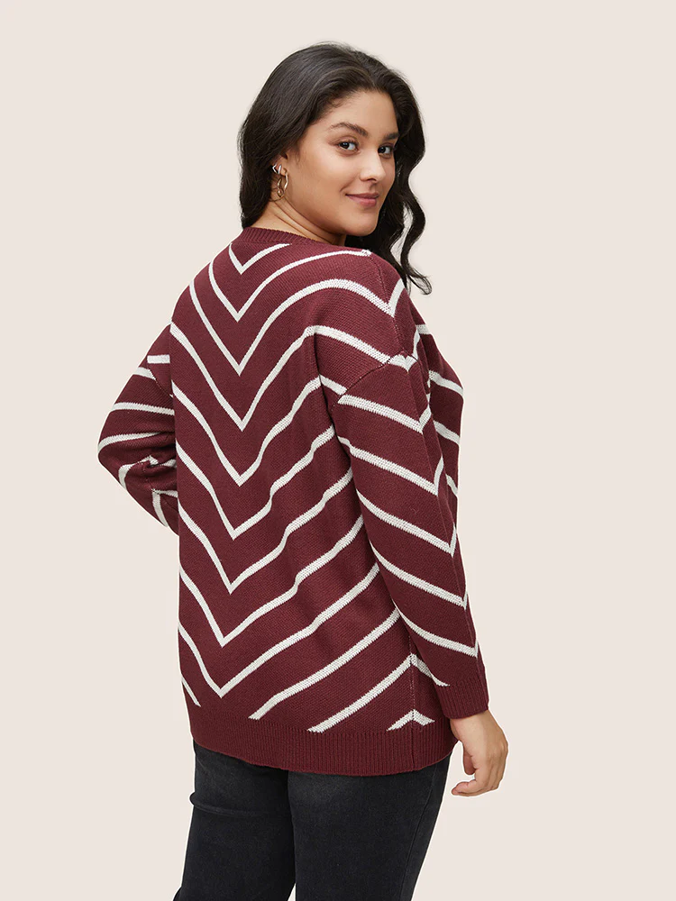 Striped Drop Shoulder Loose Knit Pullover - Image 2