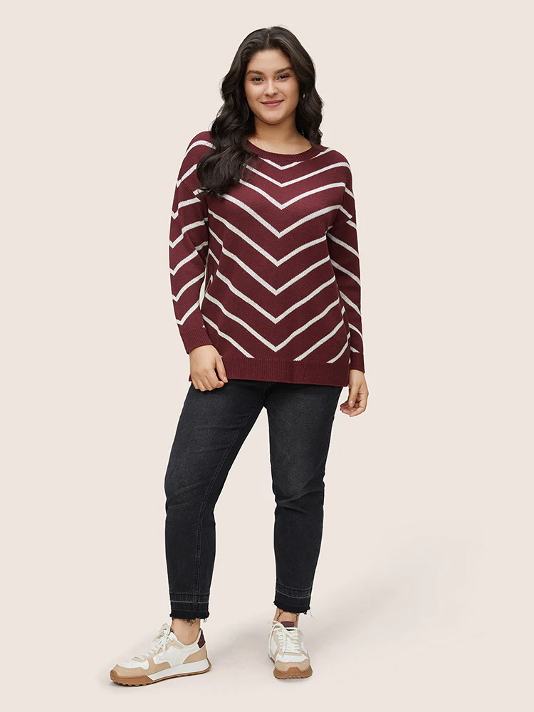 Striped Drop Shoulder Loose Knit Pullover - Image 3