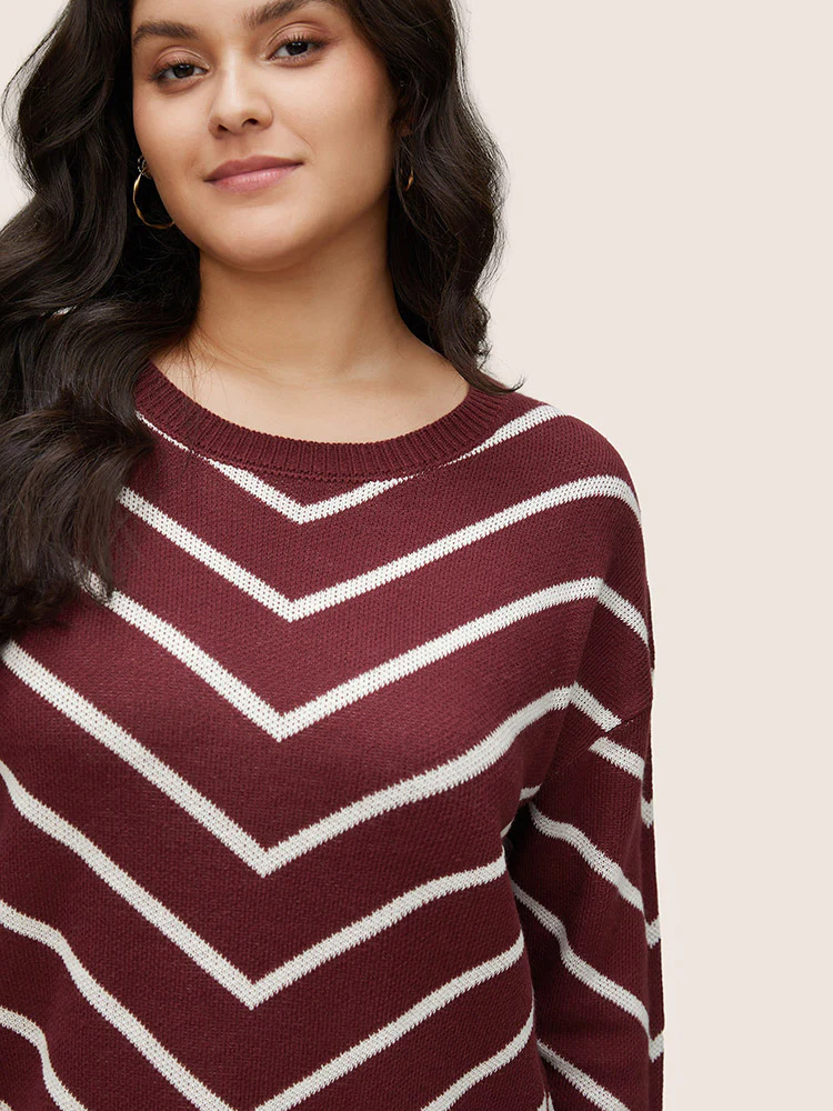 Striped Drop Shoulder Loose Knit Pullover - Image 4