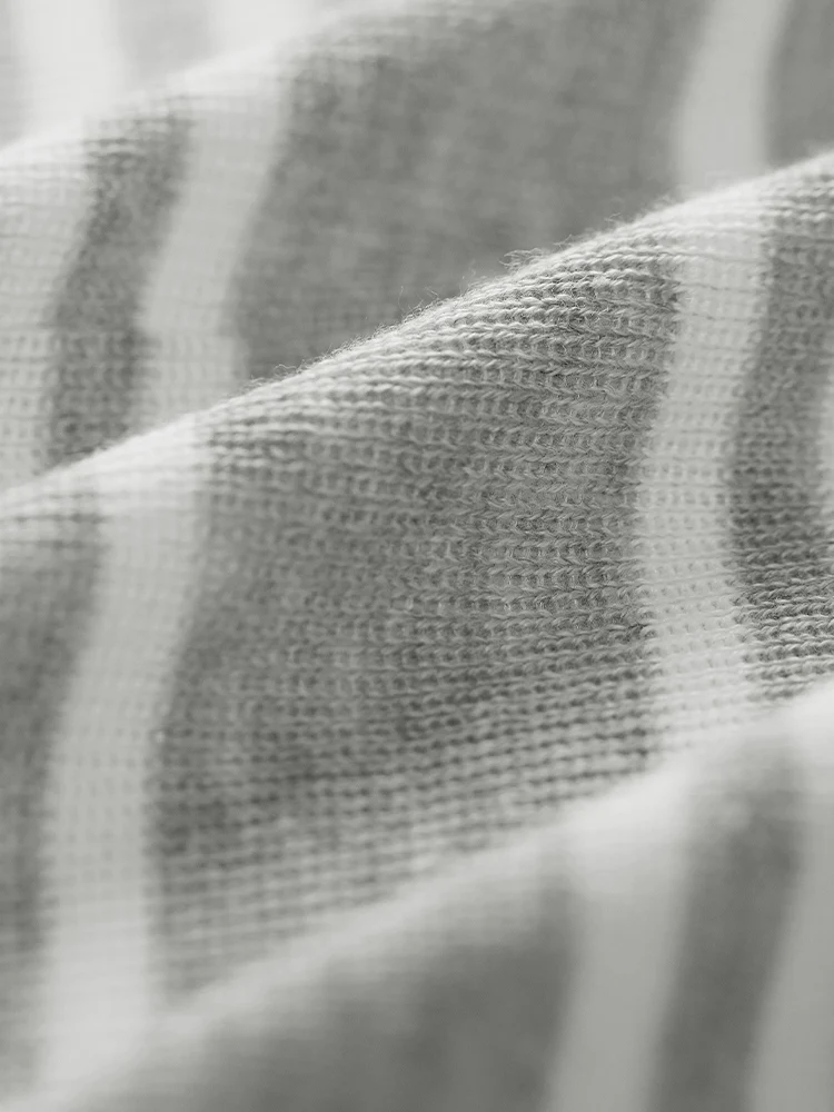 Striped Elastic Cuffs Arc Hem Cardigan - Image 7