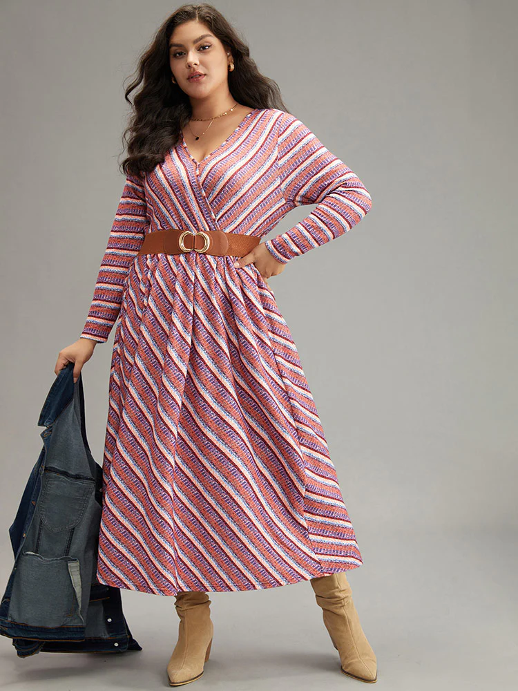 Striped Elastic Waist Gathered Dress - Image 2