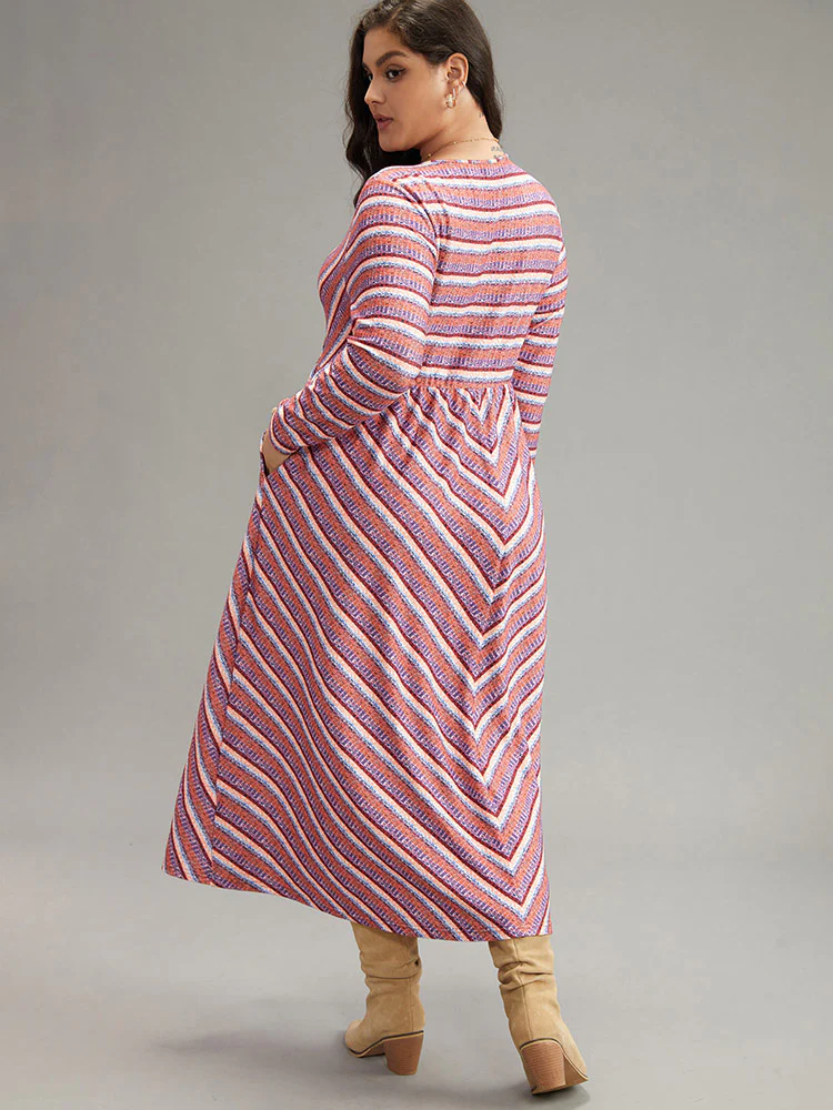 Striped Elastic Waist Gathered Dress - Image 3