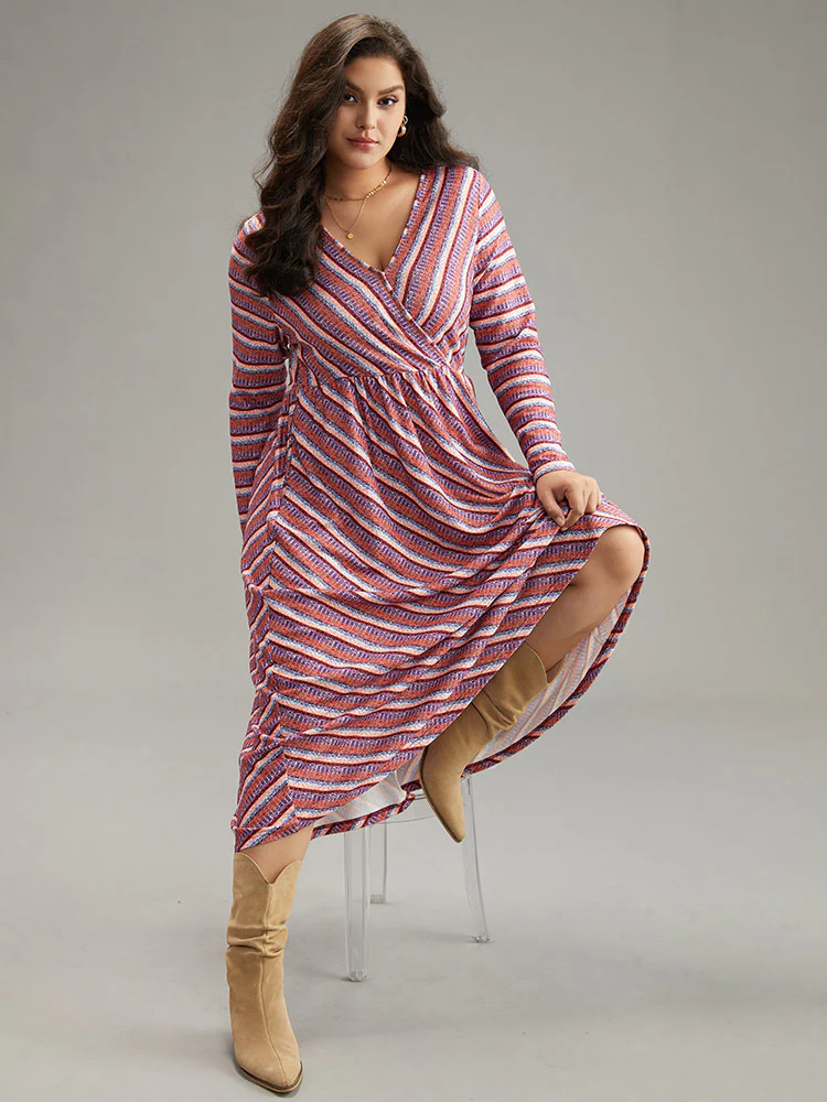 Striped Elastic Waist Gathered Dress - Image 4