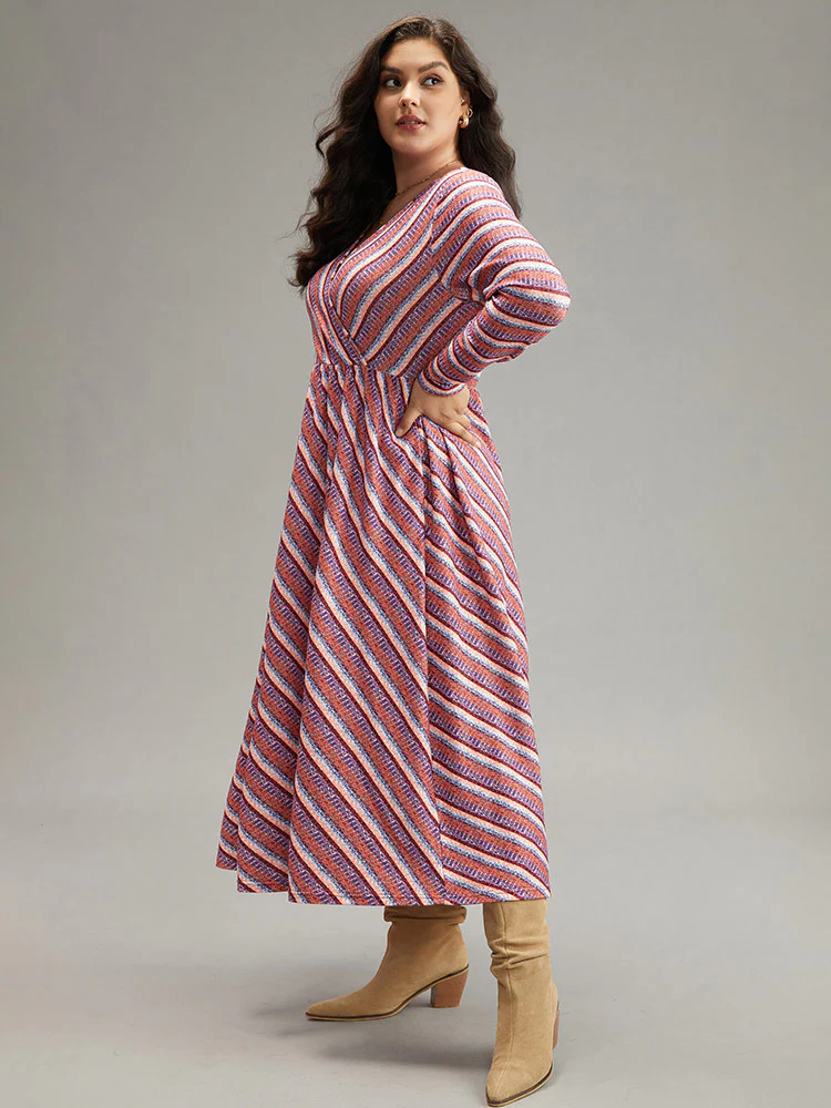Striped Elastic Waist Gathered Dress - Image 5
