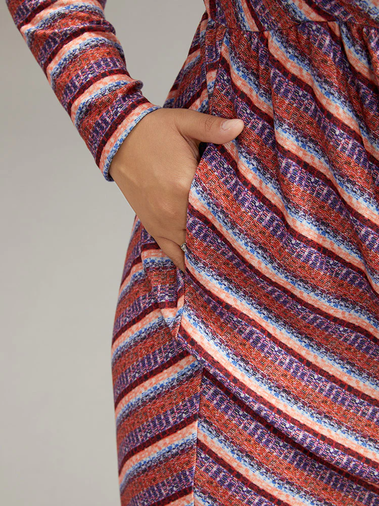 Striped Elastic Waist Gathered Dress - Image 7