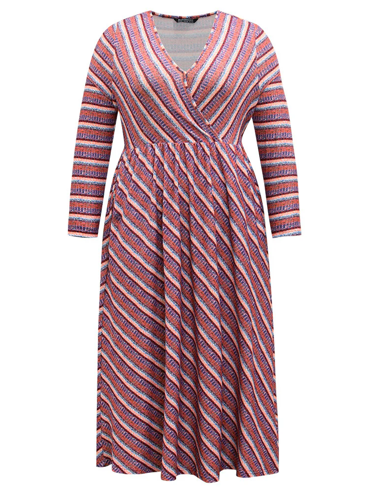 Striped Elastic Waist Gathered Dress - Image 8
