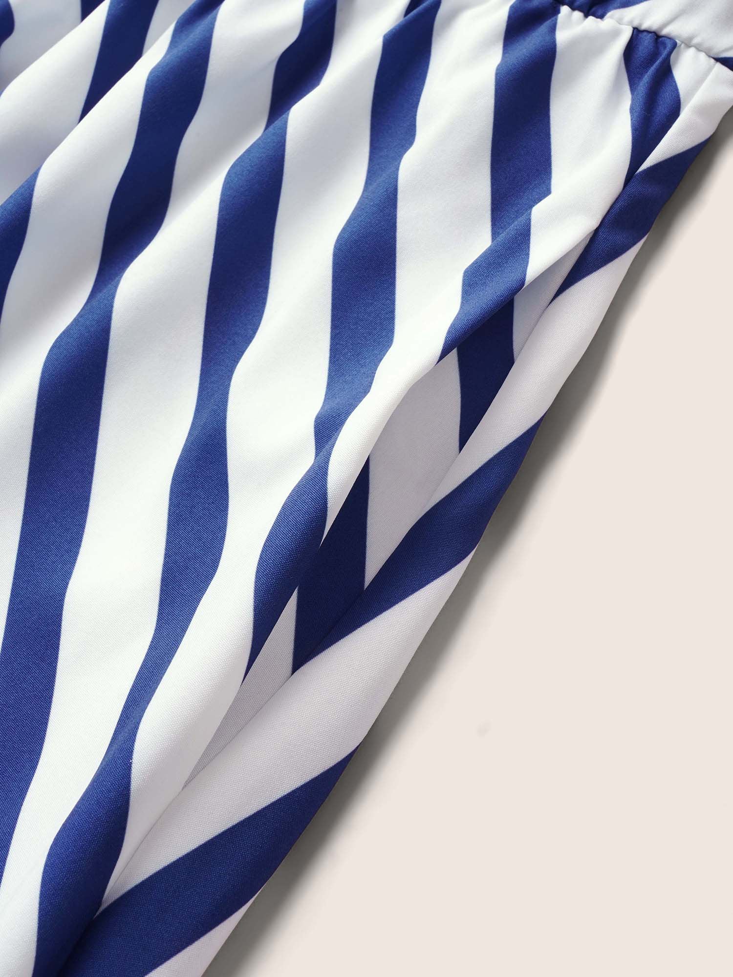 Striped Elastic Waist Ruffle Cap Sleeve Dress - Image 6