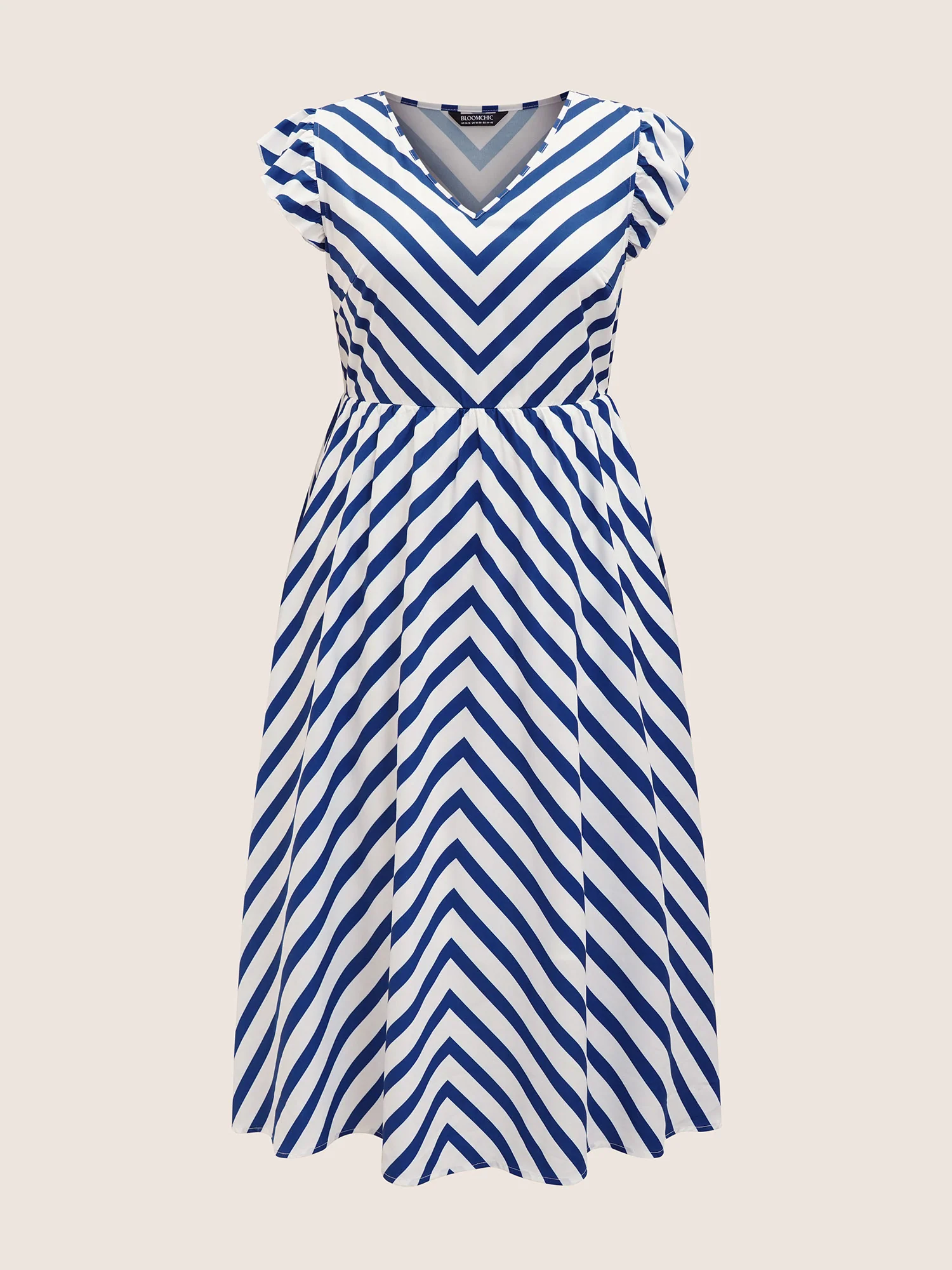 Striped Elastic Waist Ruffle Cap Sleeve Dress - Image 7