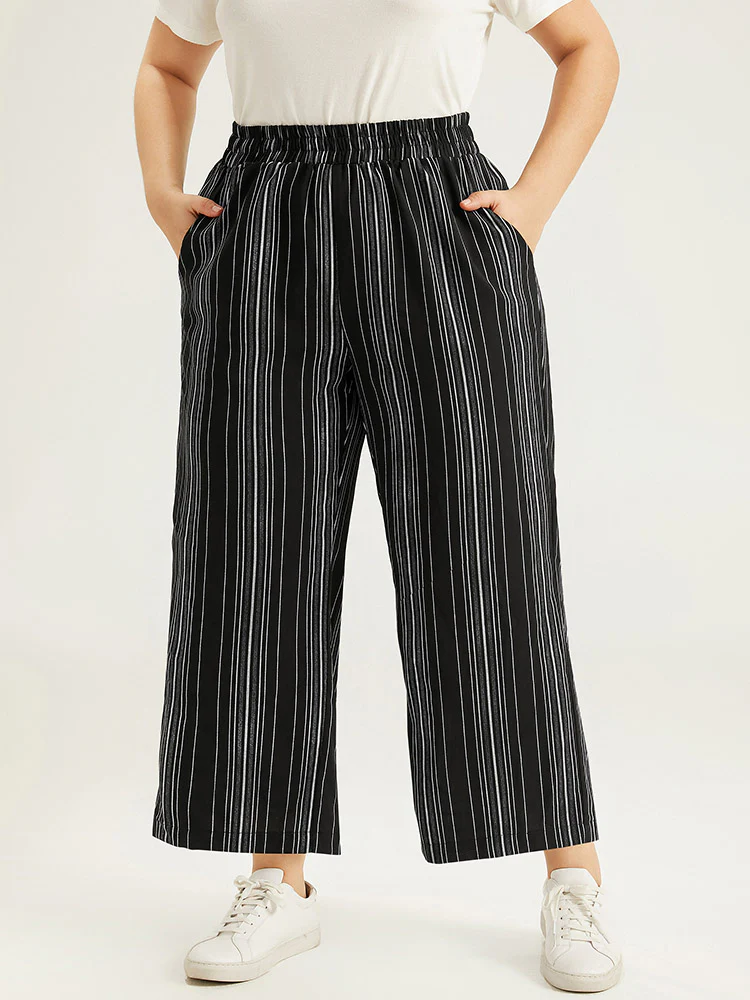 Striped Elastic Waist Straight Leg Pants - Image 2