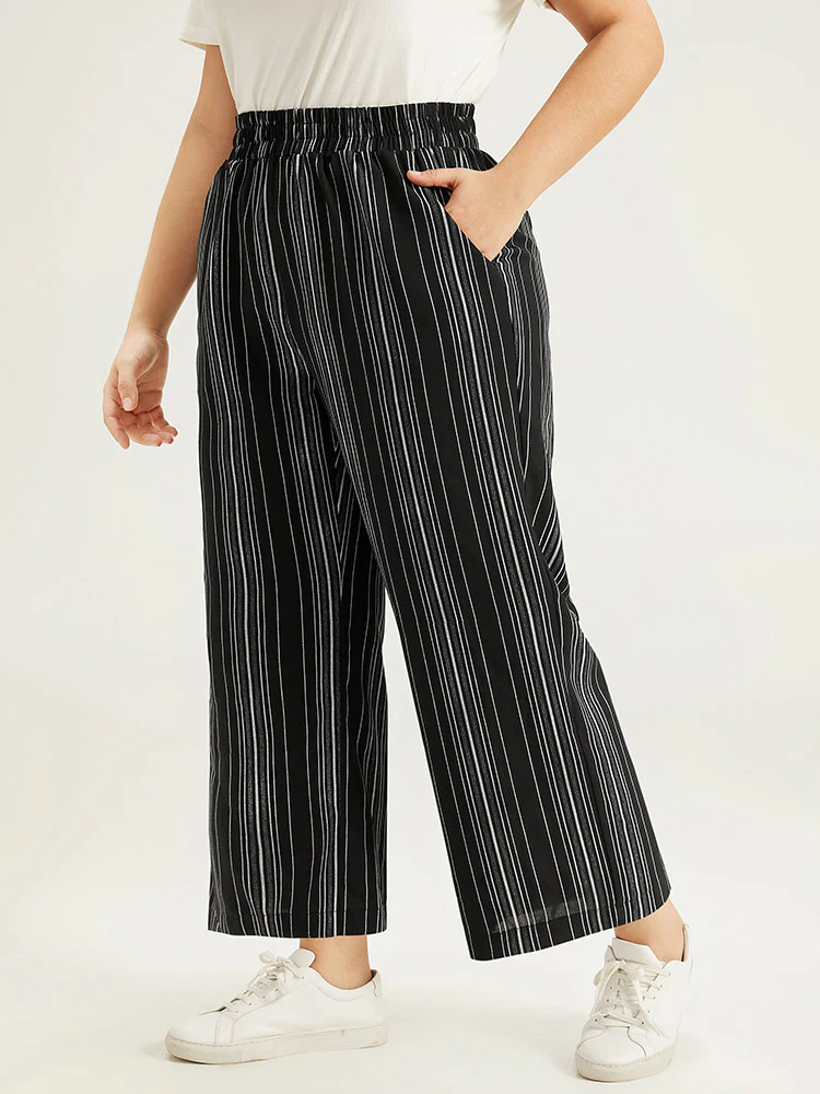 Striped Elastic Waist Straight Leg Pants - Image 3