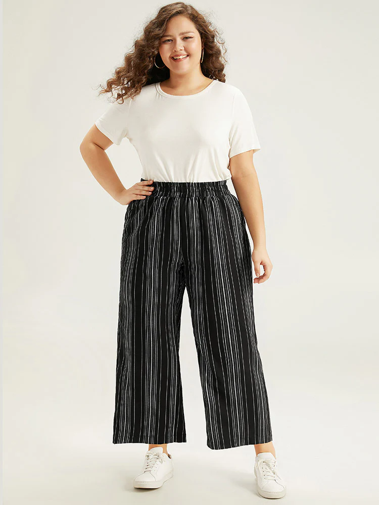 Striped Elastic Waist Straight Leg Pants - Image 4