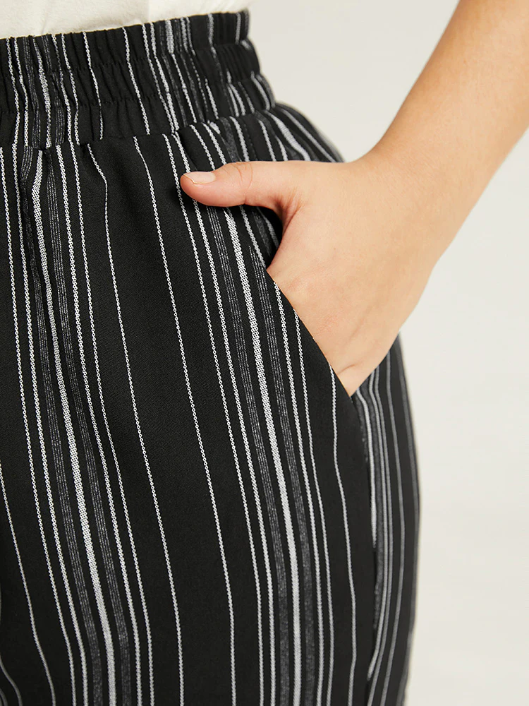 Striped Elastic Waist Straight Leg Pants - Image 6
