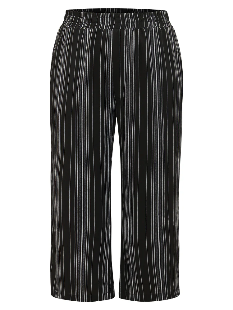 Striped Elastic Waist Straight Leg Pants - Image 8