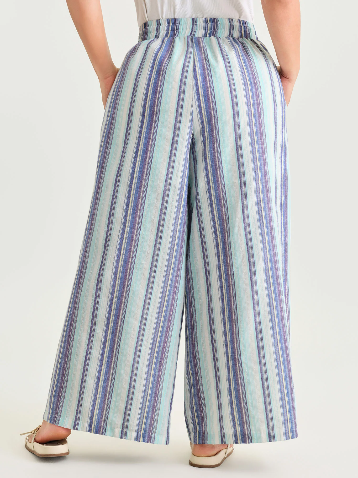 Striped Elastic Waist Wide Leg Pants - Image 5
