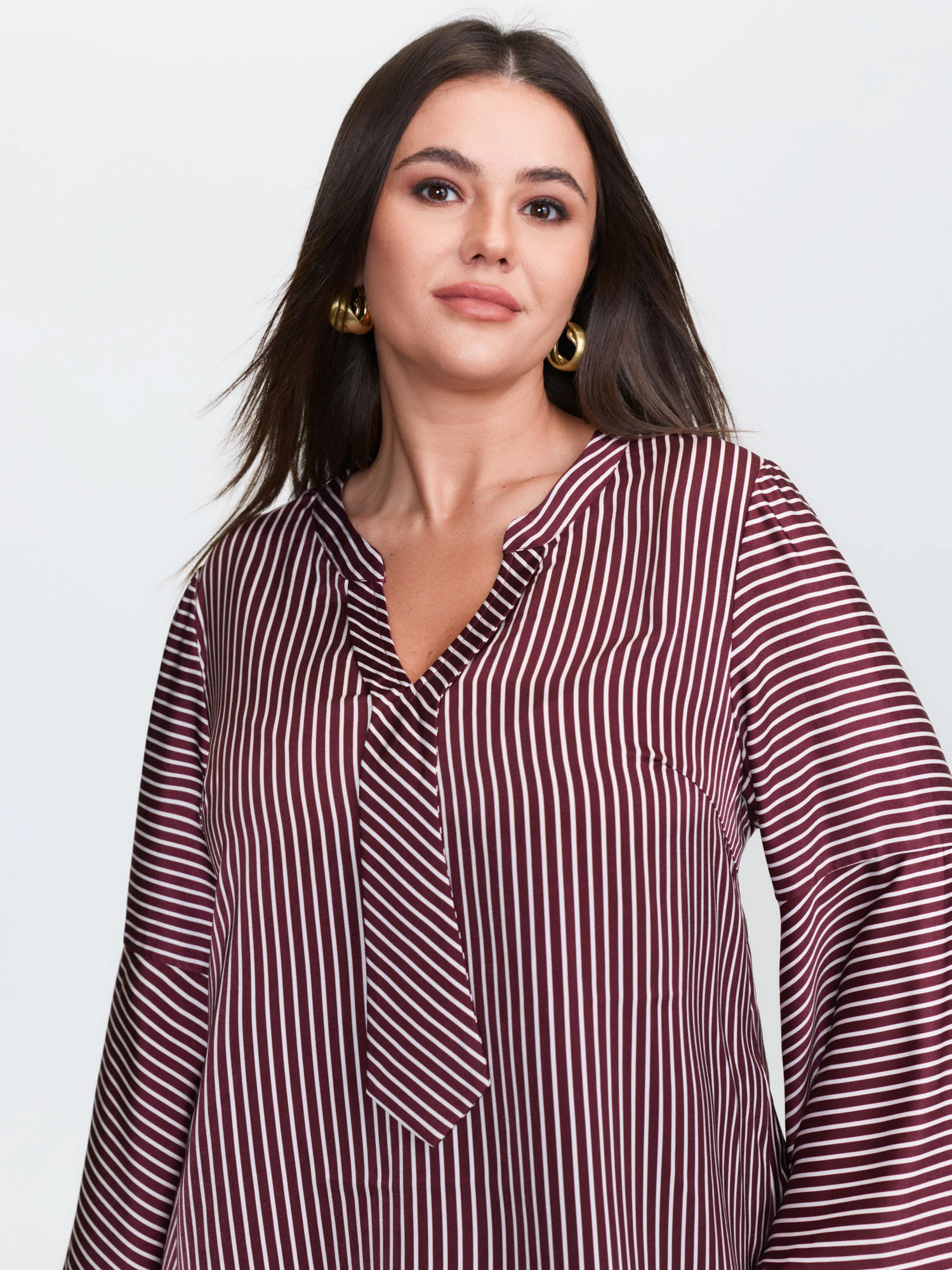 Striped Flared Sleeve Relaxed-Fit Blouse - Image 2