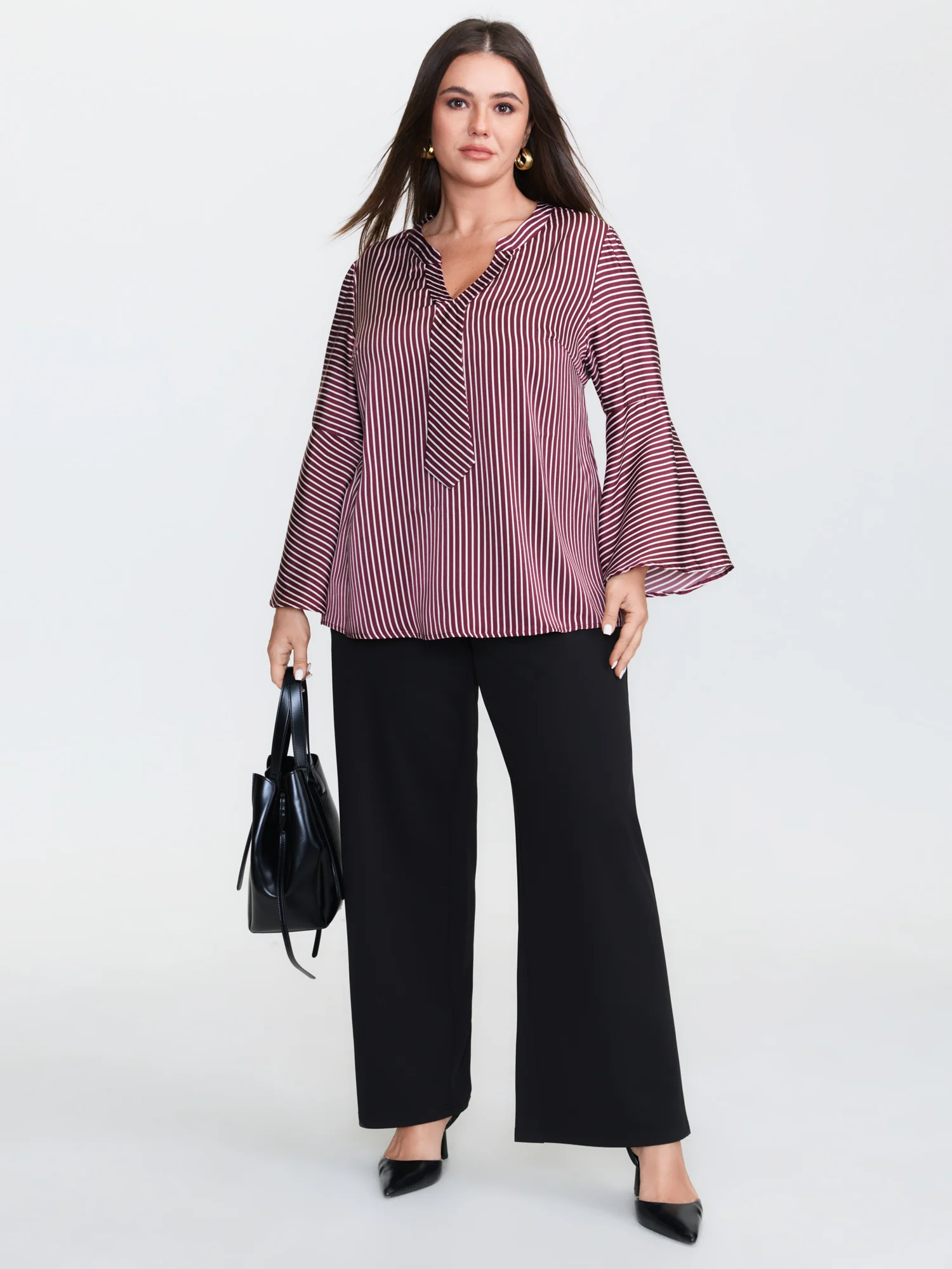 Striped Flared Sleeve Relaxed-Fit Blouse - Image 3