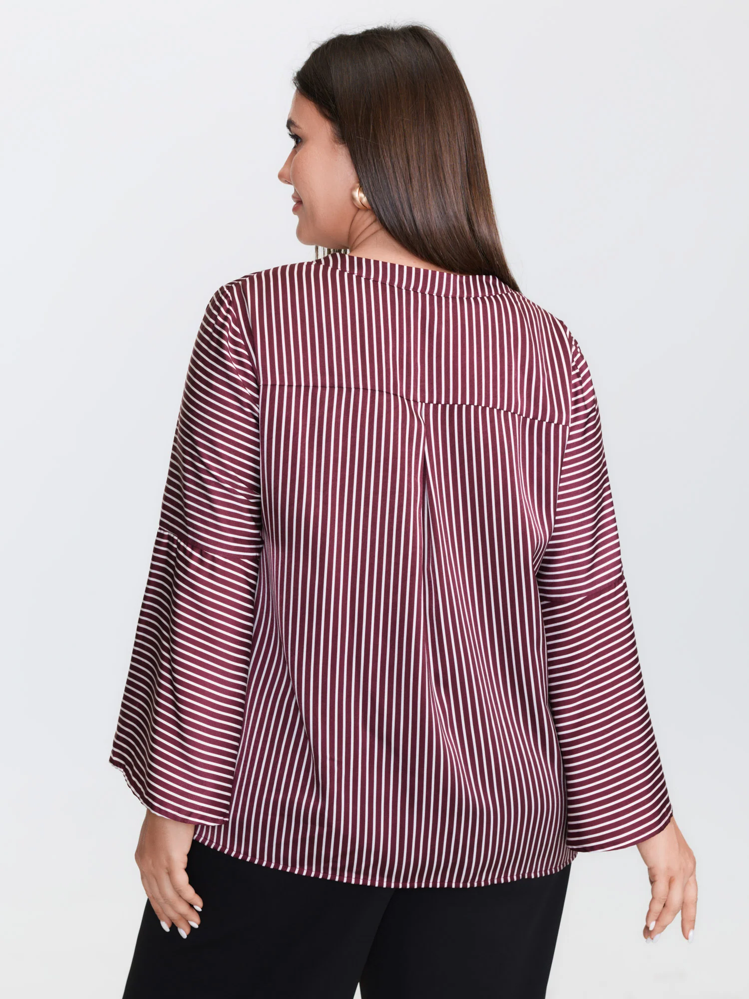 Striped Flared Sleeve Relaxed-Fit Blouse - Image 4