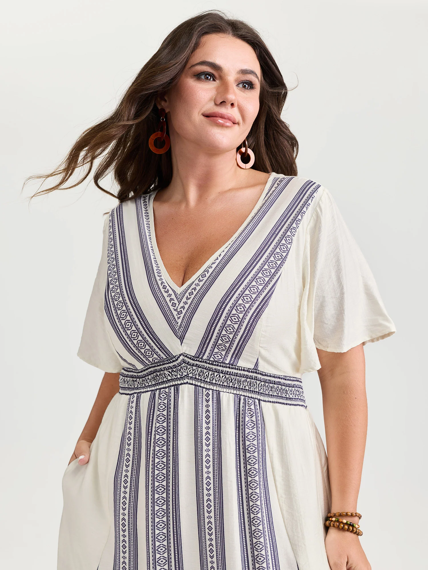 Striped Flared Sleeve V-Neck Maxi Dress - Image 2