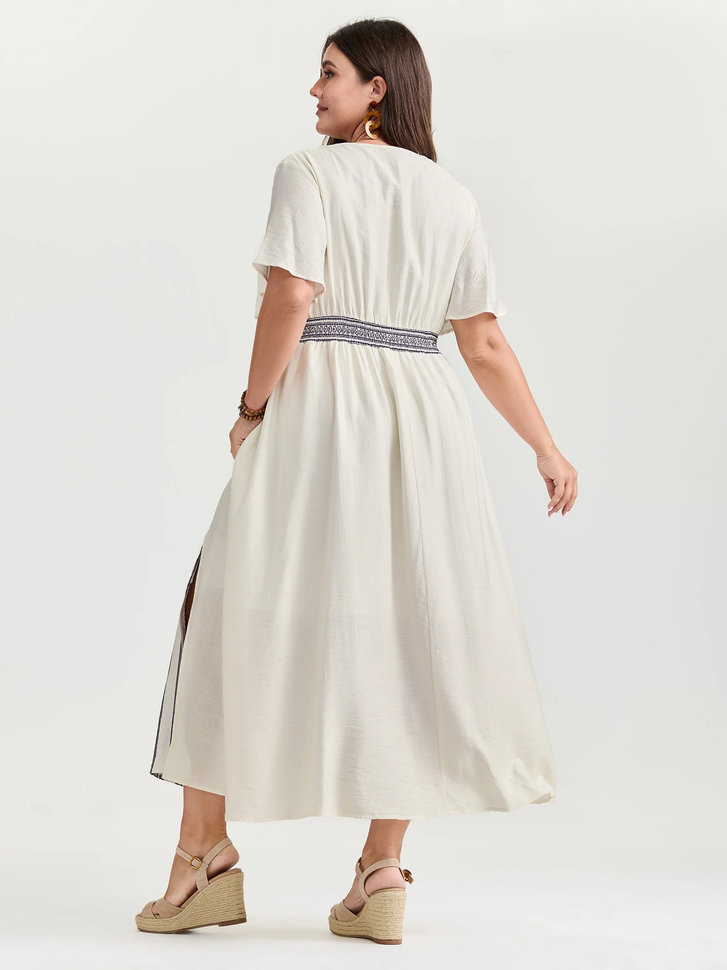 Striped Flared Sleeve V-Neck Maxi Dress - Image 4