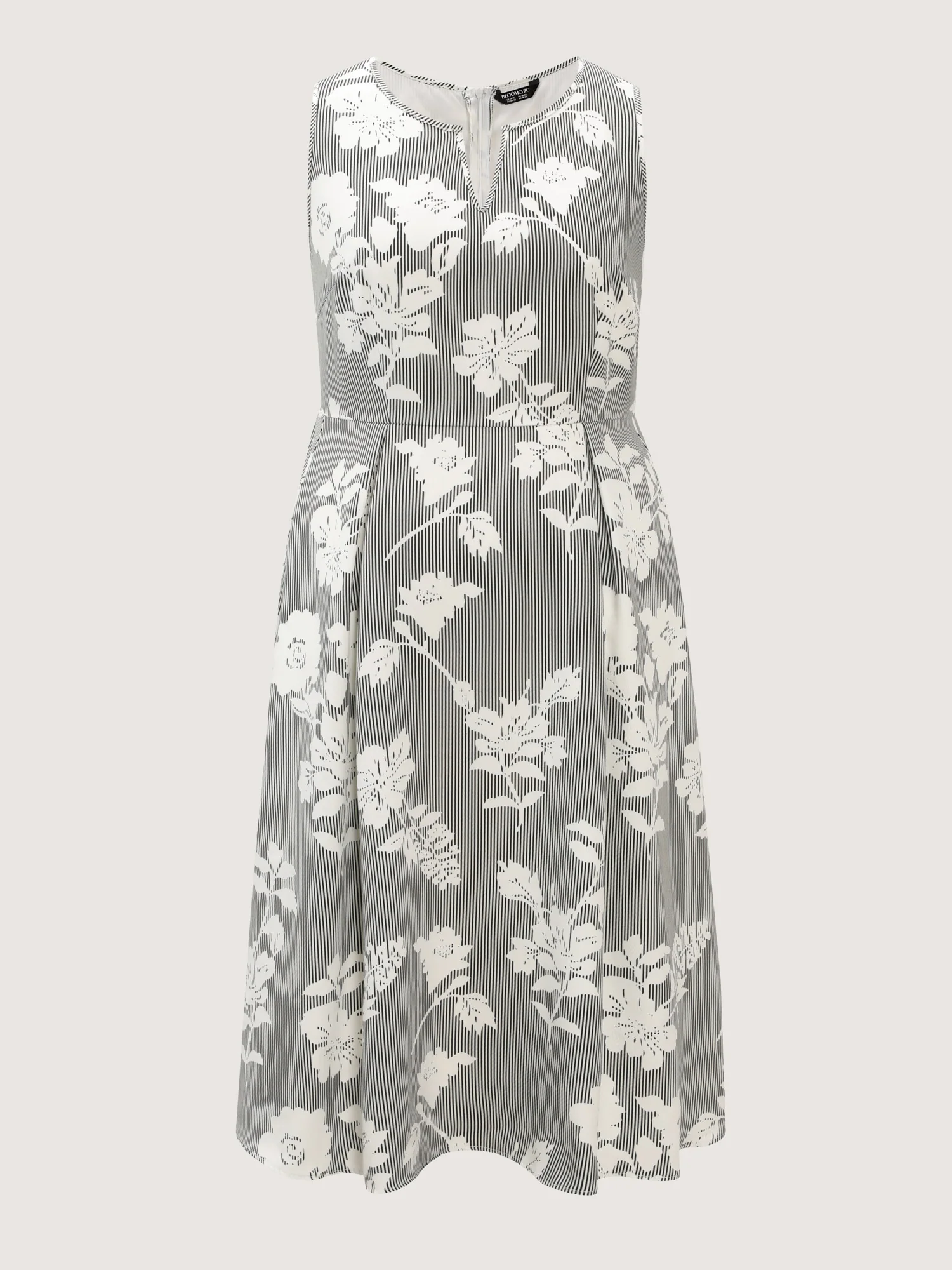 Striped Floral Print Notched Collar Midi Dress - Image 9