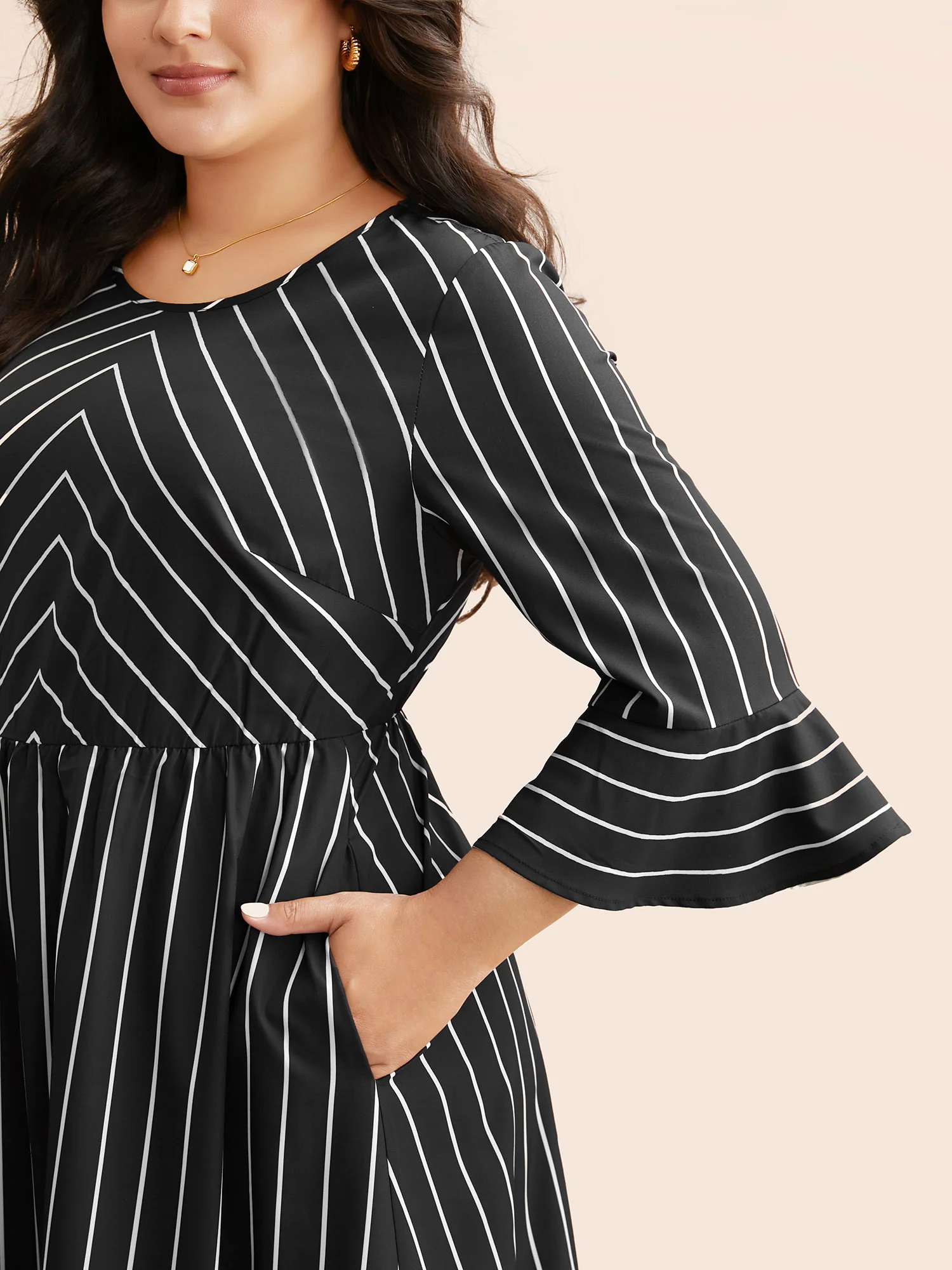 Striped Flutter Sleeve Midi Dress - Image 2