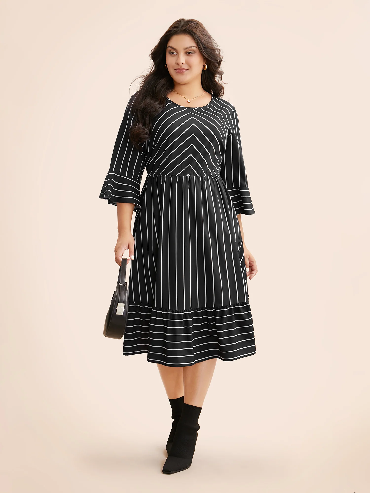 Striped Flutter Sleeve Midi Dress - Image 3