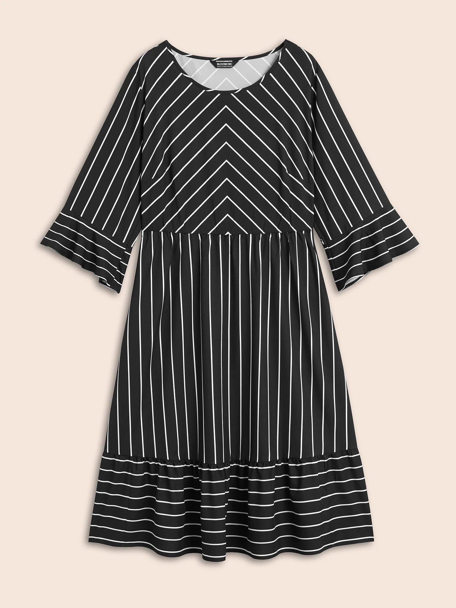 Striped Flutter Sleeve Midi Dress - Image 7